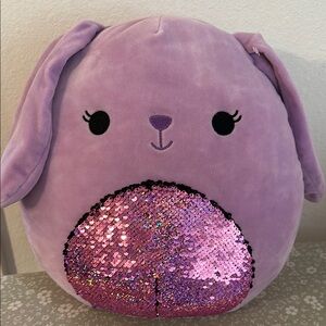 Squishmallow and Purple Plush Bunny with Pink Sequins 13”